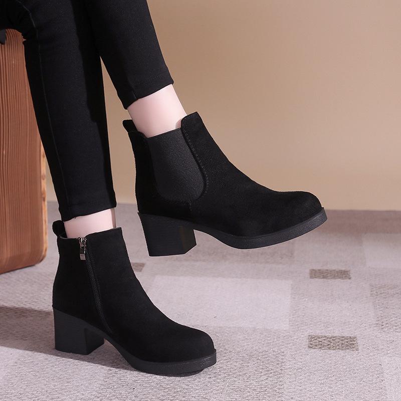 Thick-soled medium-heeled Martin boots women's matte face autumn and winter new versatile British style short boots fashion boots women