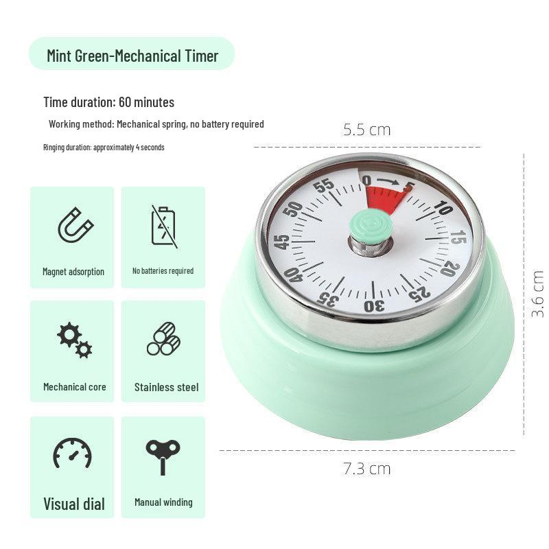 Magnetic Mechanical Kitchen Timer with Visual Alarm