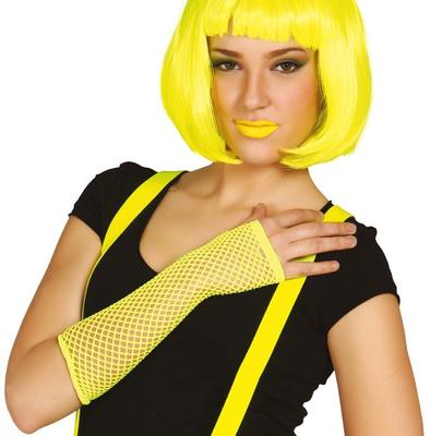 Yellow Neon Mesh Gloves 80s Disco