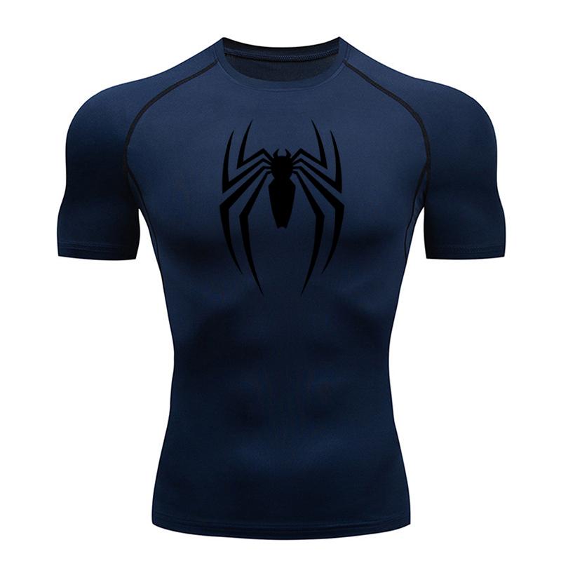 Maglietta da corsa estiva da uomo a maniche corte, maglietta a compressione da palestra, top sportivo, bianco e nero, asciugatura rapida, traspirante, abbigliamento fitness MMA