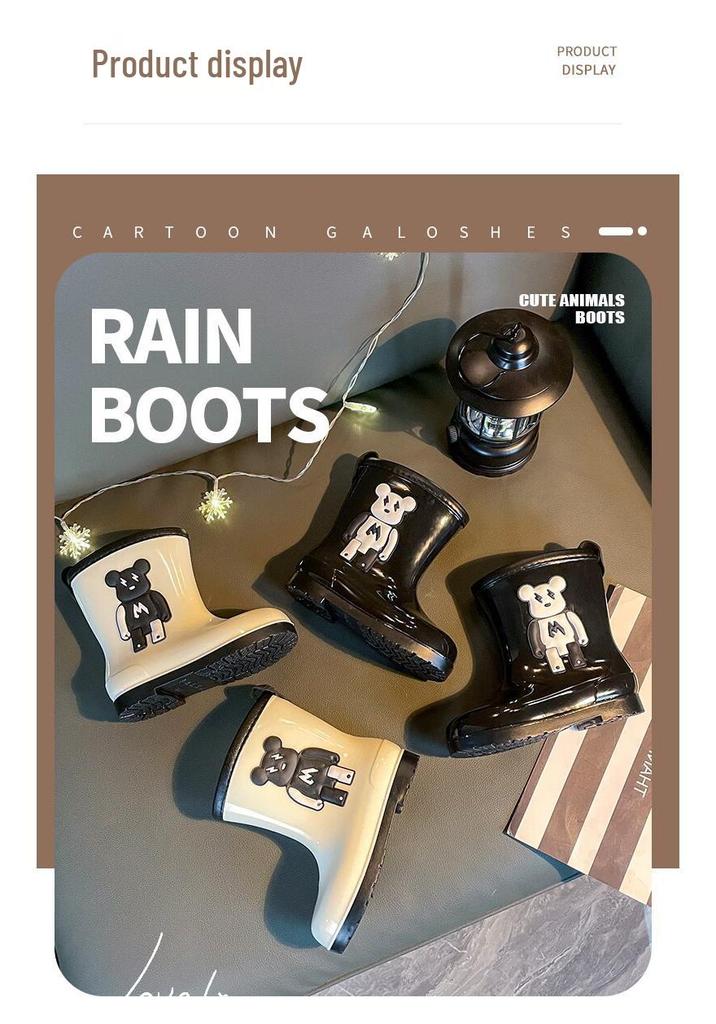 Children's Waterproof Rain Boots - Violent Bear Design, Non-slip, Sizes Small to Large for Boys and Girls