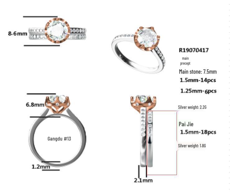 S925 Sterling Silver Rose Gold Moissanite Thin Ring: Three-Color Half-Circle, Stackable Diamond Band for Women