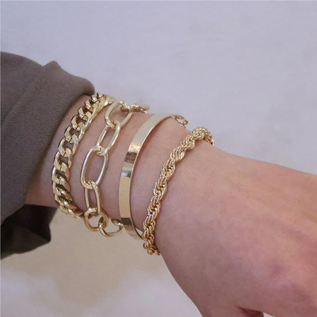 4PCS Punk Chains Bracelets Fashionable Alloy Twisted Rope Chains Extension Ropes Wear-resistant Hip Hop Bracelets for Women
