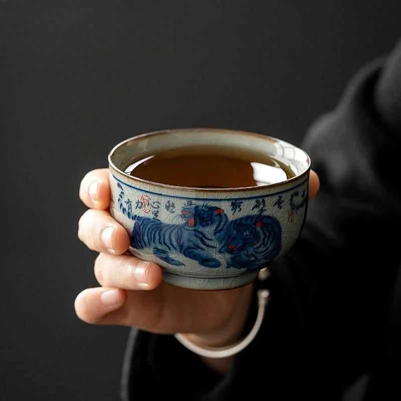 Antique Ceramic Opening Chinese Tiger Cup Pottery Beautiful Jingdezheng Cups Tea Cup Set Teaware Mugs For Tea Ceremony