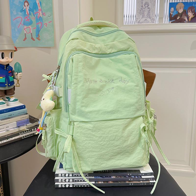 Large Capacity Nylon School Backpack For Teen Students With Antiload Burden Design For Middle School Use зелёный