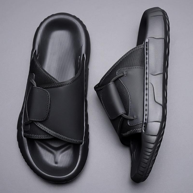 Velcro Korean Version of Platform Slippers, Men's One-word Drag Casual Sandals, Stepping On Shit