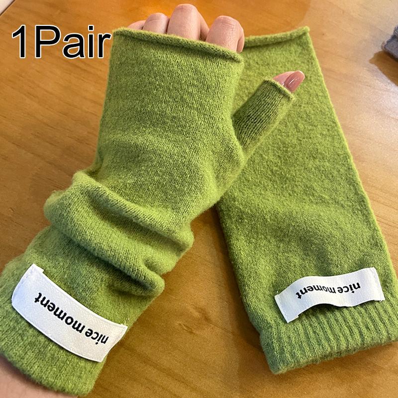 1Pair Cold-proof Wool Fingerless Gloves Half-Finger Flexible Soft Elastic Solid Color Warm Knitted