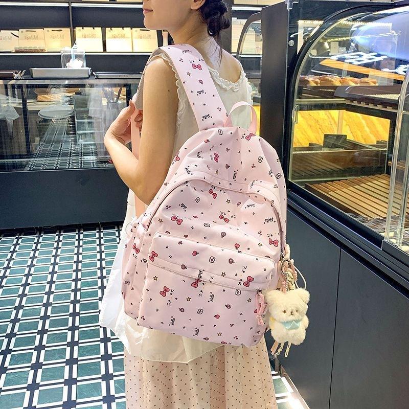 Schoolbag Korean version ins cartoon kitten backpack female college style student schoolbag cute sweet bow casual backpack