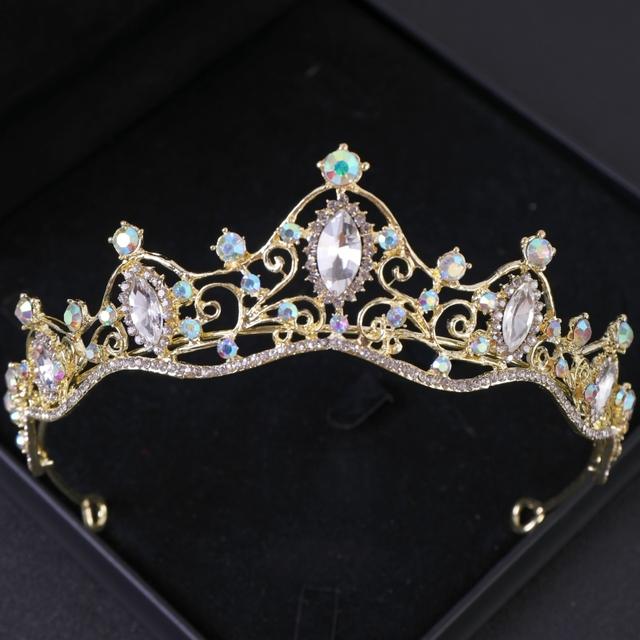 Gold AB Crystal Tiaras And Crowns Rhinestone Prom Diadem Crown For Women Bridal Wedding Hair Accessories Jewelry Crown Tiara