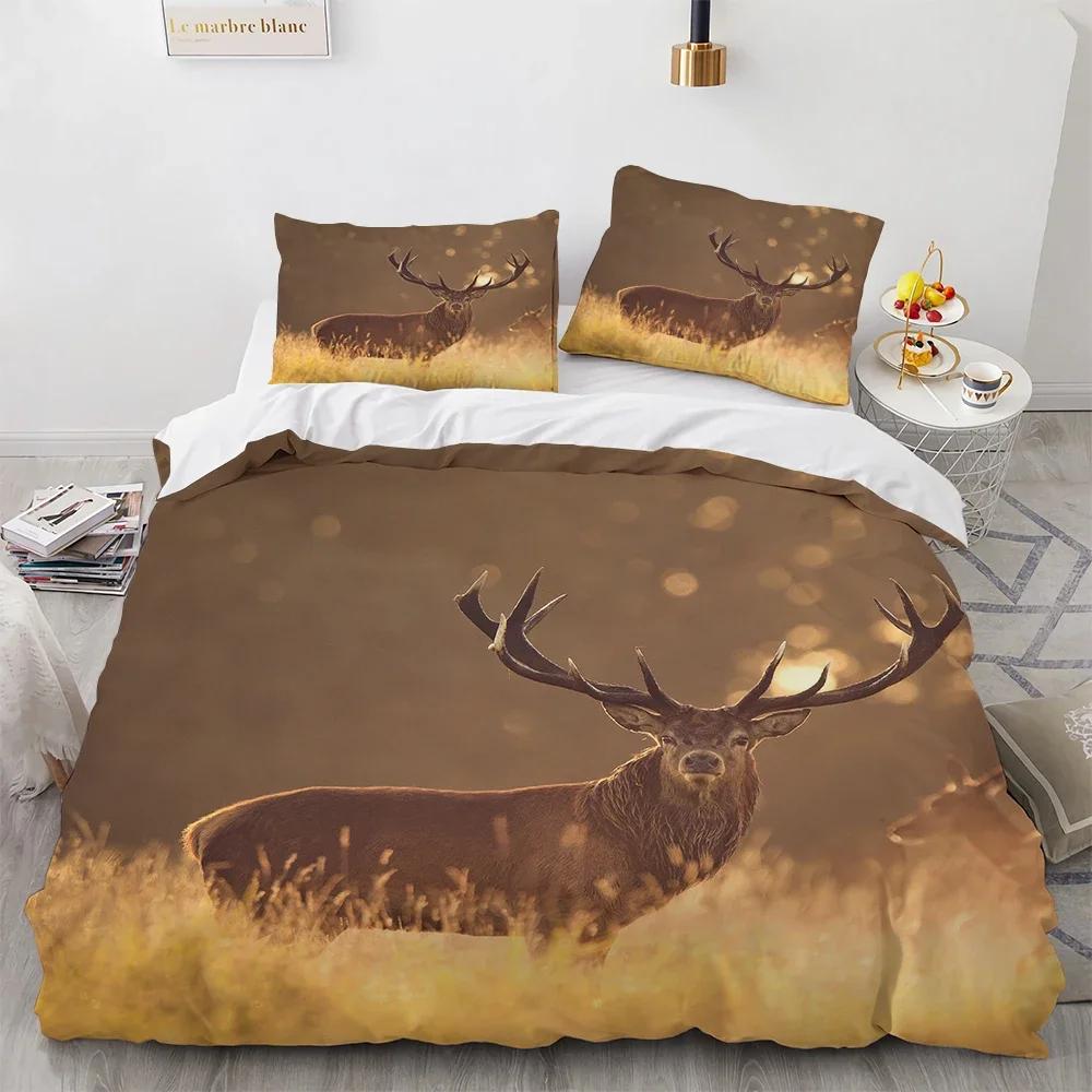 Black Theme Jungle Mose Soft Duvet Cover Set for Boy Ten Girl Bedrom Set 3D Print Grey Elk Der Soft Microfiber Warm Comforter Cover