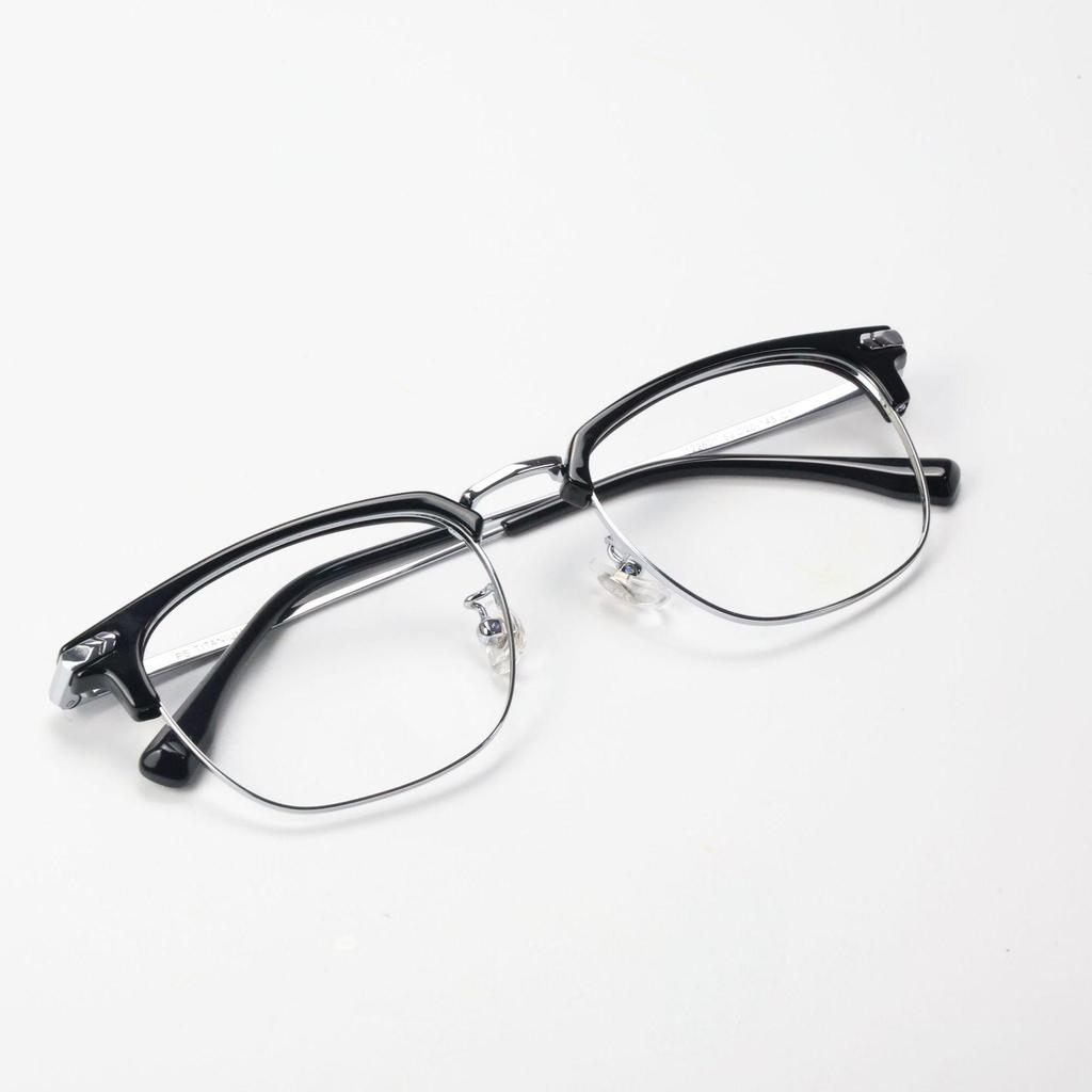 Men's Ultralight Browline Titanium Eyeglass Frame with Anti-Blue Light Lenses, Prescription-Ready