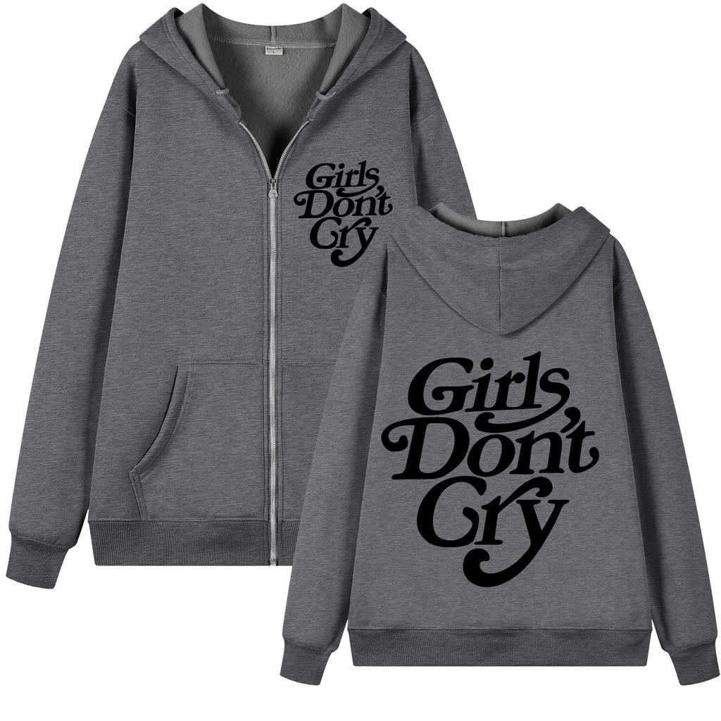 Girls Do Not Cry New Style Unisex and Women Zipper Black-and-white Lettering Printed Casual Unisex and Women Street Zipper Sweater