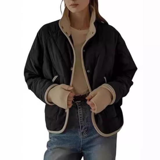 

Женское осенне-зимнее пальто с застежкой на пуговицы, высоким воротником, тонкими подкладками, длинными рукавами, кардиганом, курткой с карманами, повседневной одеждой, верхней одеждой для работы на открытом воздухе S чёрный