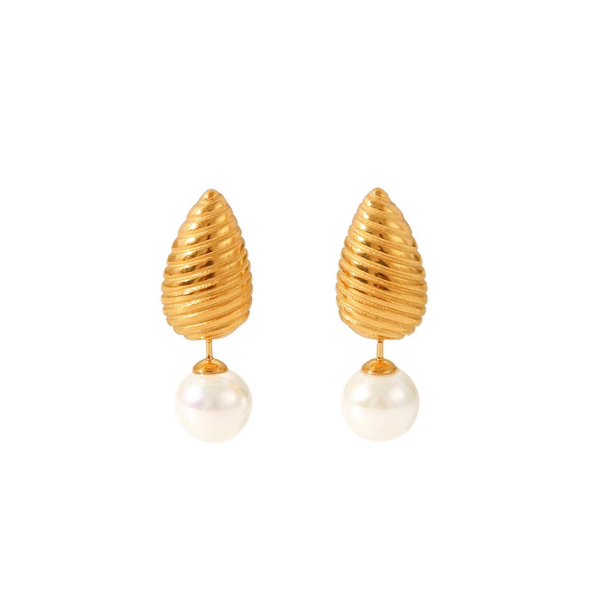

New Pearl Earrings, Teardrop Threaded Studs, Stylish 18k Gold Stainless Steel Earrings for Women