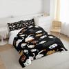 Black Background Chubby Cats Bedding set (1 duvet cover, 2 pillowcases, duvet not included), Cute Cartoon Kitties in Poses Flat Illustration Print