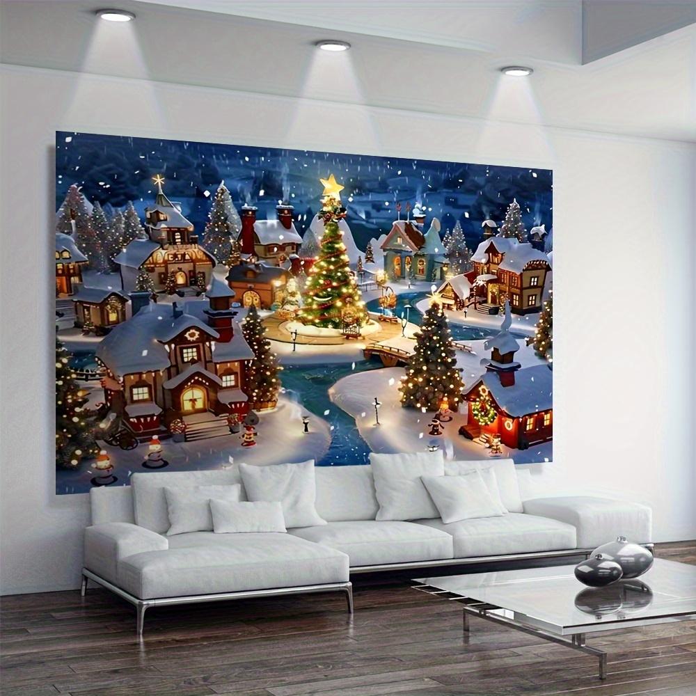 1pc2D Flat Winter Village Scenery Banner Background, Suitable for Weddings, No Electricity Required——sym