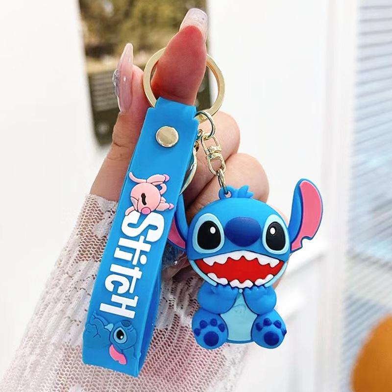 Car Cute flower Stitch bag pendant keychain Star and Stitch PVC soft plastic doll pendant couple small key chain Gift