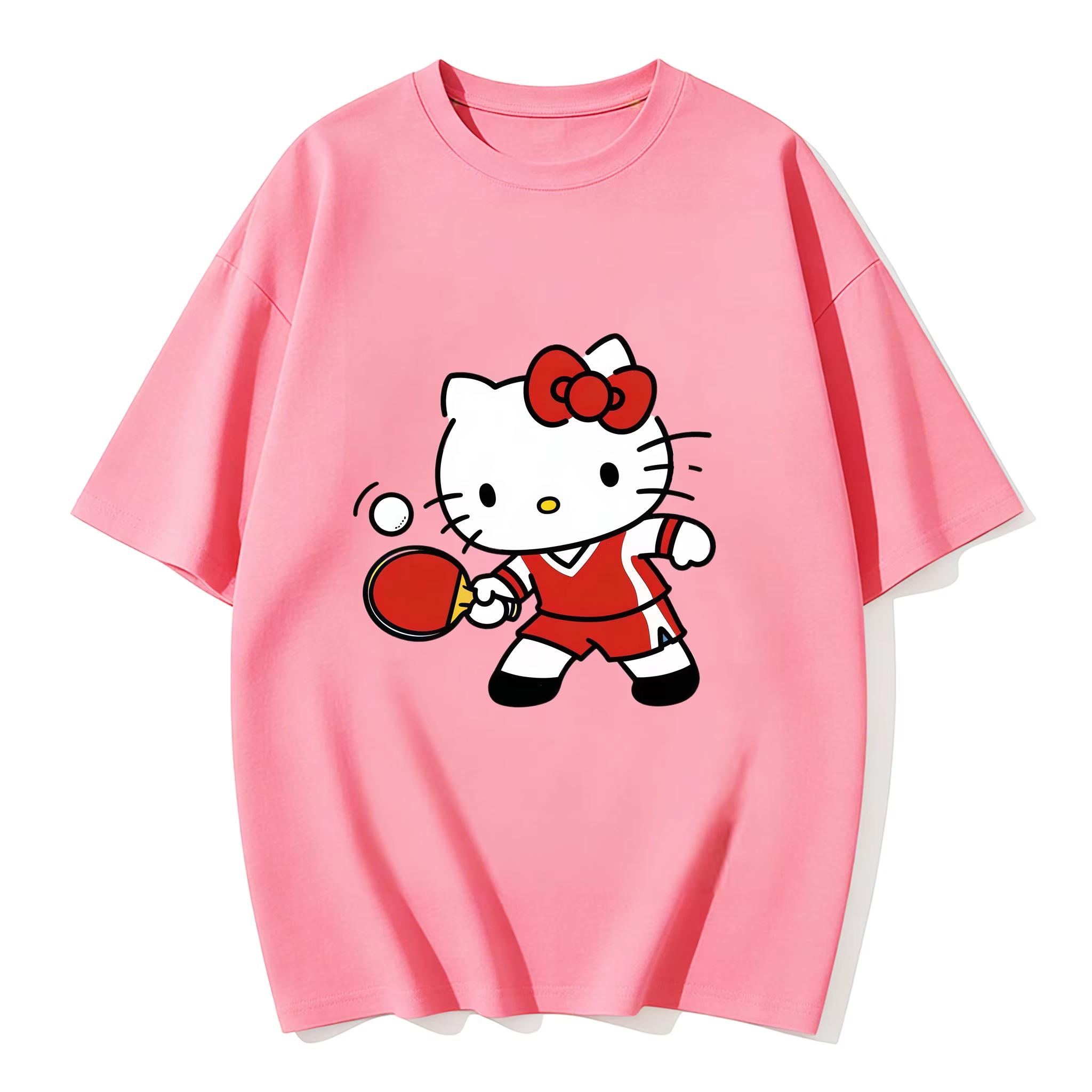 

2026 new Summer HelloKitty Cute Graphic Tee Casual Short Sleeve Cotton Top for Women Girls Kawaii Cartoon Print Streetwear S