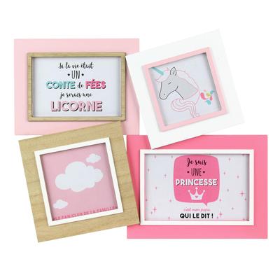 [Q0626] - Wooden Collage 'Princess' Beige Pink (4 Photos) - 34x27 Cm