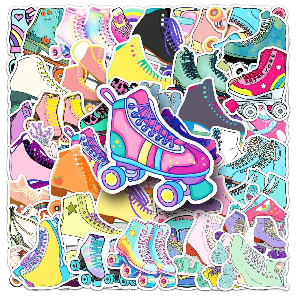 50 Colorful Cartoon Roller Skate Waterproof Stickers for Laptops, Water Bottles, and Notebooks