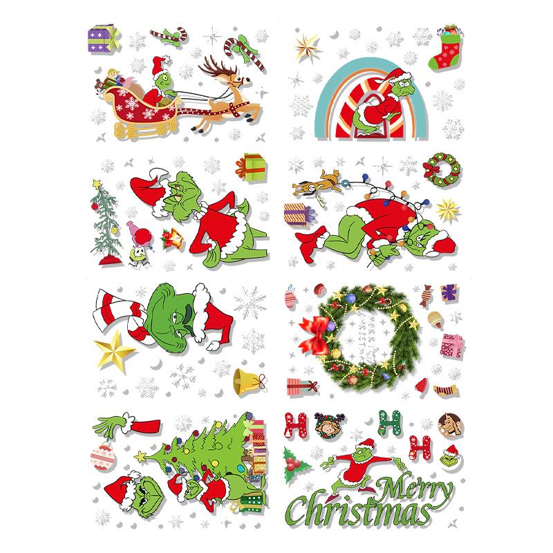 Christmas Cartoon Characters Decorate The Glass Windows with Window Display Atmosphere Stickers