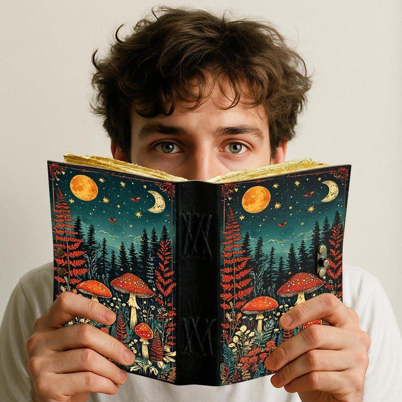 Mushroom Leather Grimoire: Handmade Deckle Edge Book of Shadows