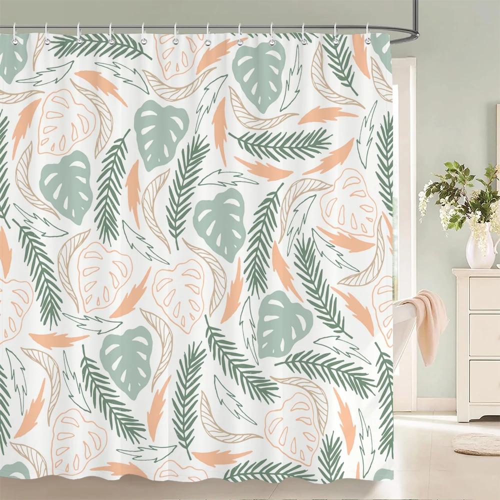 Plants Tree Leaves Shower Curtains with Hooks Home Decoration for Floral Bathroom Curtain Polyester Fabric Bath Curtain