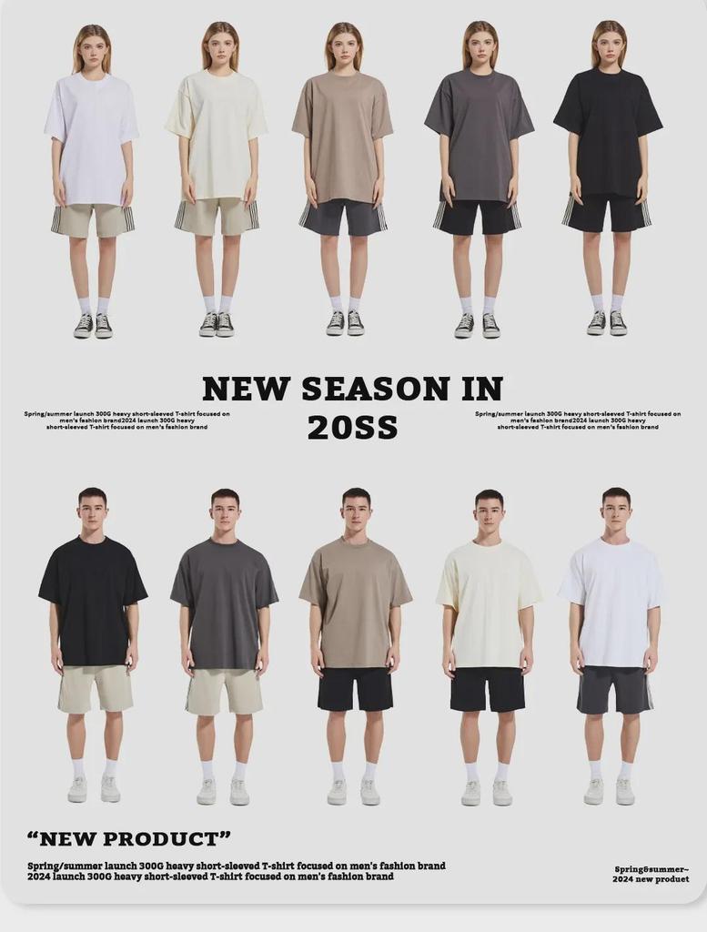 KITE Herr 300G Tung Bomull Lös Passform Amerikansk Stil T-Shirt - Kortärmad, Stor Storlek, Trendig Design