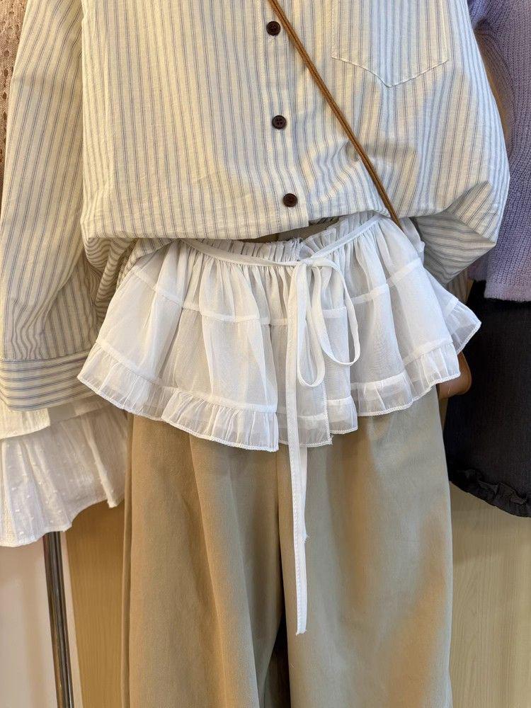 

Корейский 2025 Весна/Лето Свободный На шнуровке Повседневный Универсальный С клапаном на бедре One Size белый