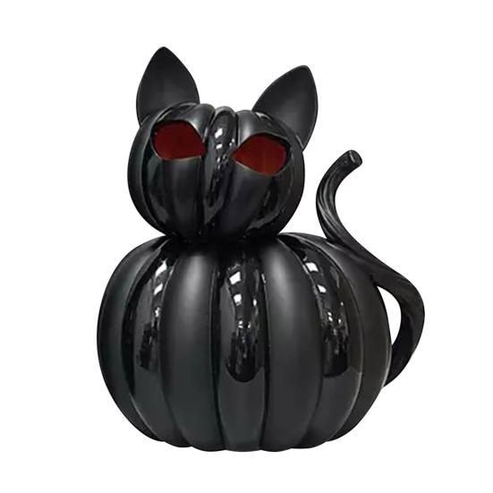 Black Cat Figurine Halloween Table Centerpiece Resin Cat Statue with Spooky Eyes for Party Home Mantel Shelf Decor Cat Lover Gift