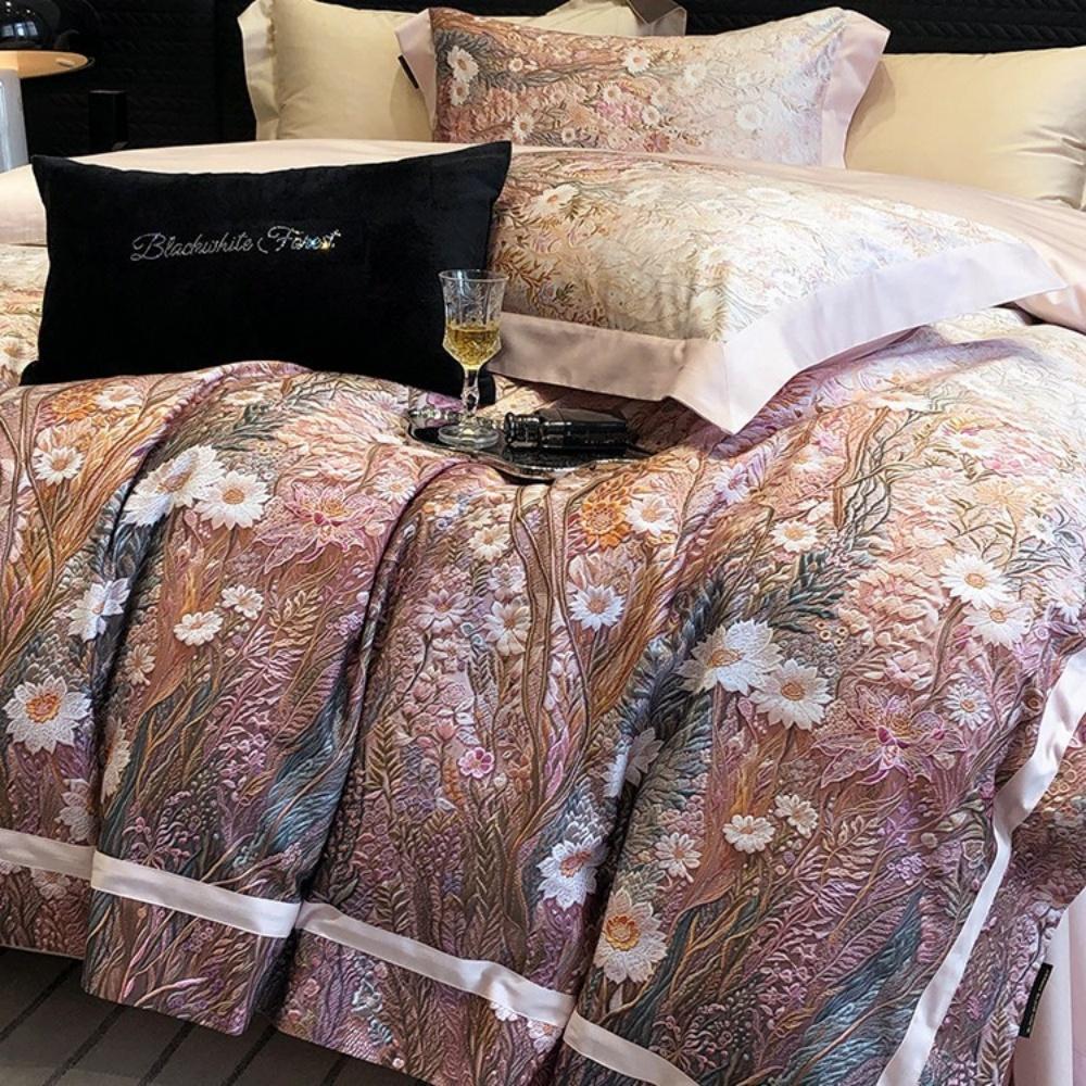 1000TC Egyptian Cotton Luxury Flowers Digital Printing Bedding Set 1 Duvet Cover Set, 1 Flat/Fitted Bed Sheet, 2 Pillowcases