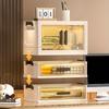 Cosmetic Storage Box Desktop Drawer Type Dust-proof Stackable & Collapsible Large Organizer Box with Transparent Double-door