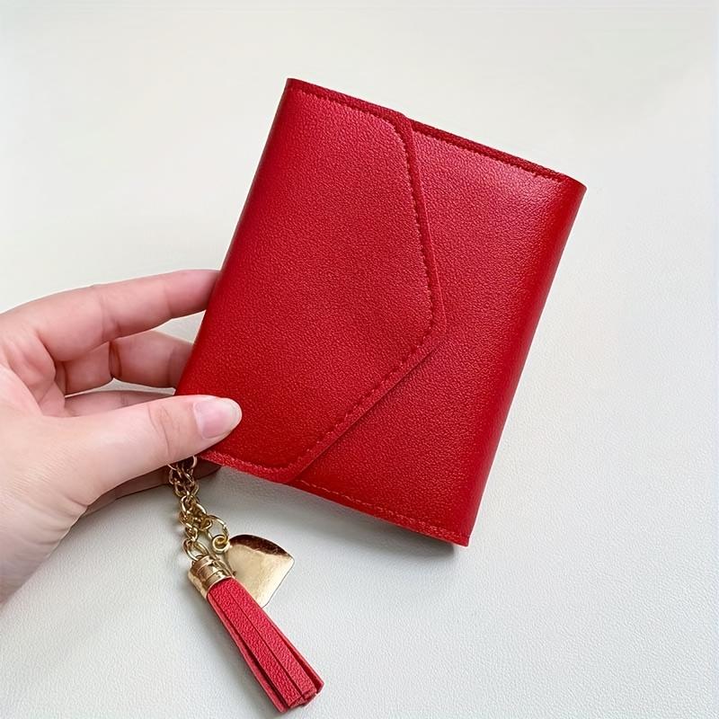 Light Blue Compact Bifold Wallet for Women Soft Leather Mini Design with Multiple Card Slots Snap Closure  & Keychain Heart Charm, Small Wallet