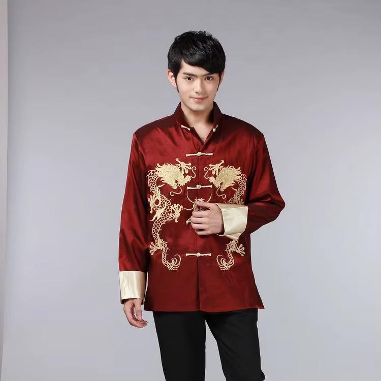 Men Embroidered Tops Chinese Traditional Phoenix Printed Clothes Dragon Tang Suit Clothing Long Sleeve Jacket