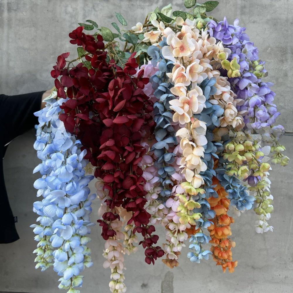 6 Forks Artificial Wisteria Flowers Purple Fake Flower String Wedding Decoration