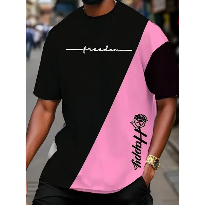 Summer Round Neck 3D Color block Print Top Fashionable Casual Short Sleeved Men's T-shirts