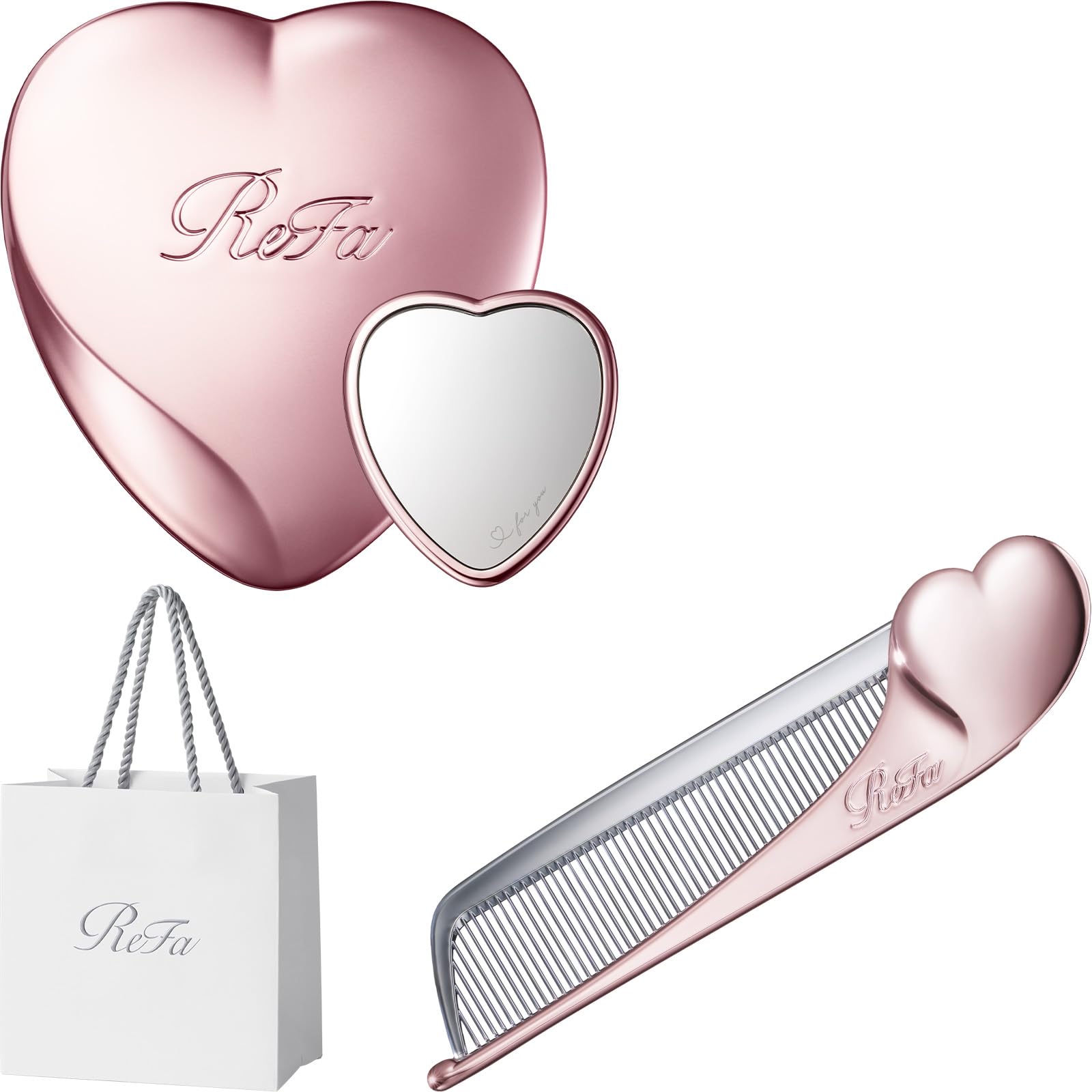 ReFa HEART MIRROR Comb (Rose Gold, Set)