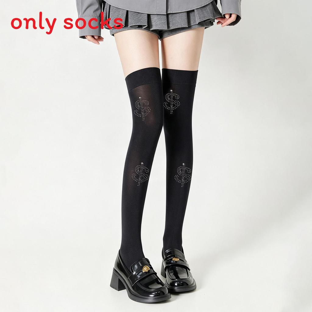 Y2k Gothic Cross Embellished Over Knee Socks With Velvet Material For Streetwear Fashion