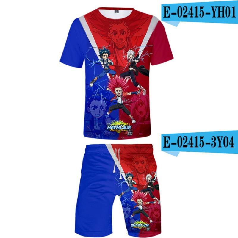 Set per Bambini Beyblade Burst Evolution Stampa 3D Set per Bambini Magliette alla Moda Pantaloncini da Spiaggia Costumi da Bagno Magliette Top Tute per Ragazzi Ragazze