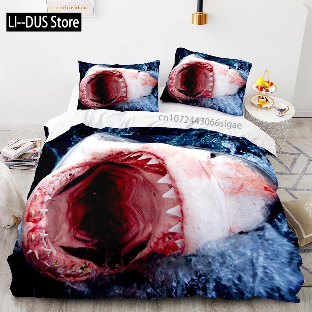 Shark Bedding Set Single Twin Full Queen King Size Ocean Overlord Bed Set Aldult Kid Bedroom Duvetcover Sets 3D Anime 035