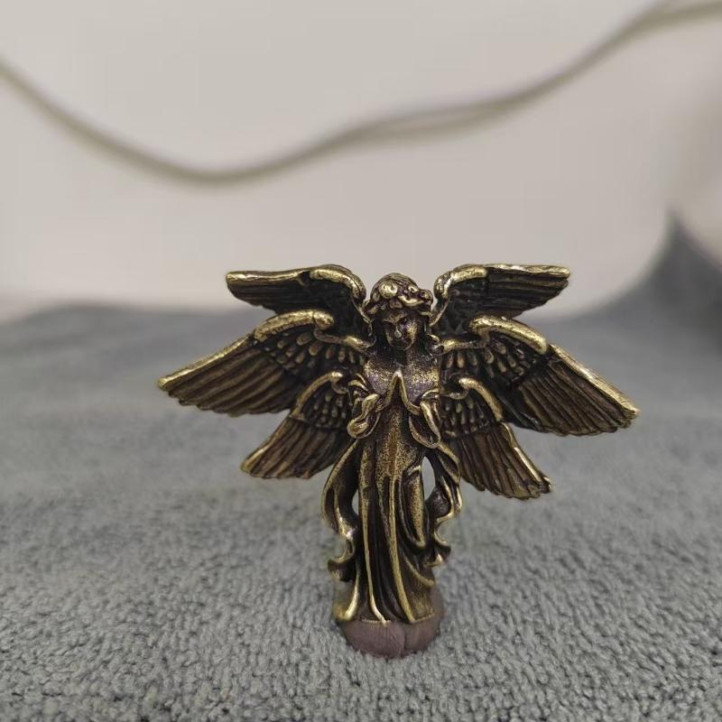 Copper Six Winged Angel Love Cupid Statue Small Ornament Brass Angel Figurines Desktop Decoration Home Decor Accessories