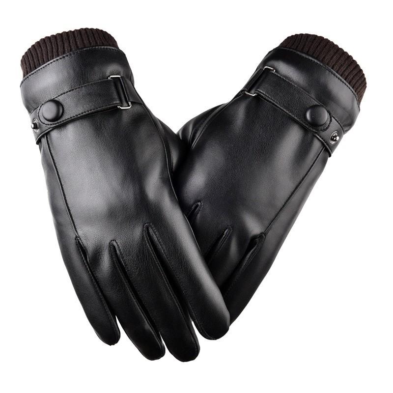 PU Gloves for Men and Women In Autumn and Winter Keep Warm and Fashionable Black Couples Add Velvet Touch Screen To Prevent Wind.