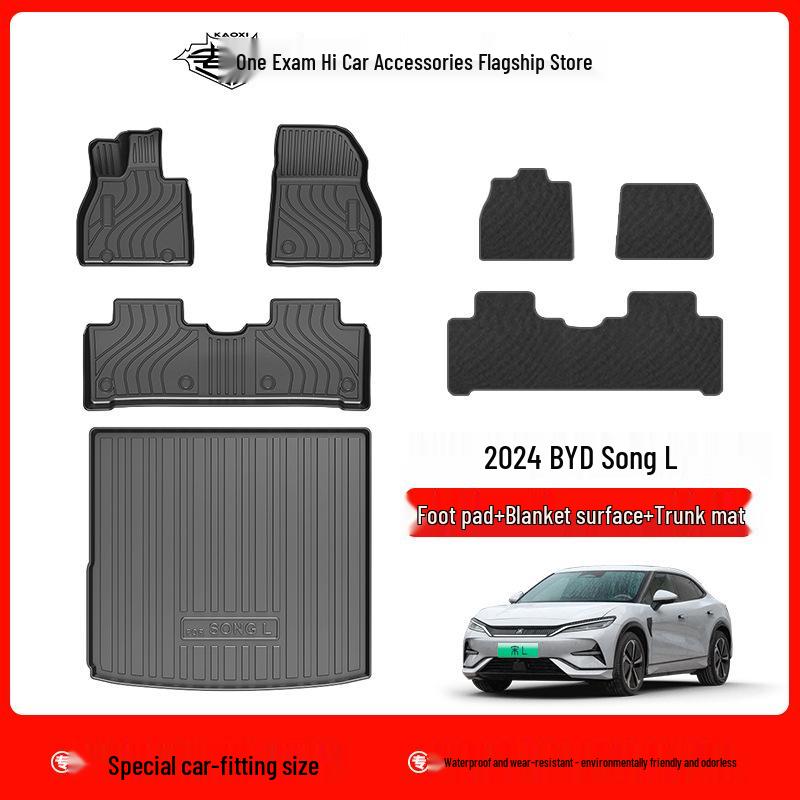 2024 BYD Song L Car Floor Mats Set: TPE, Eco-Friendly, Waterproof, Wear-Resistant, Includes Trunk Mat & Backrest Pad