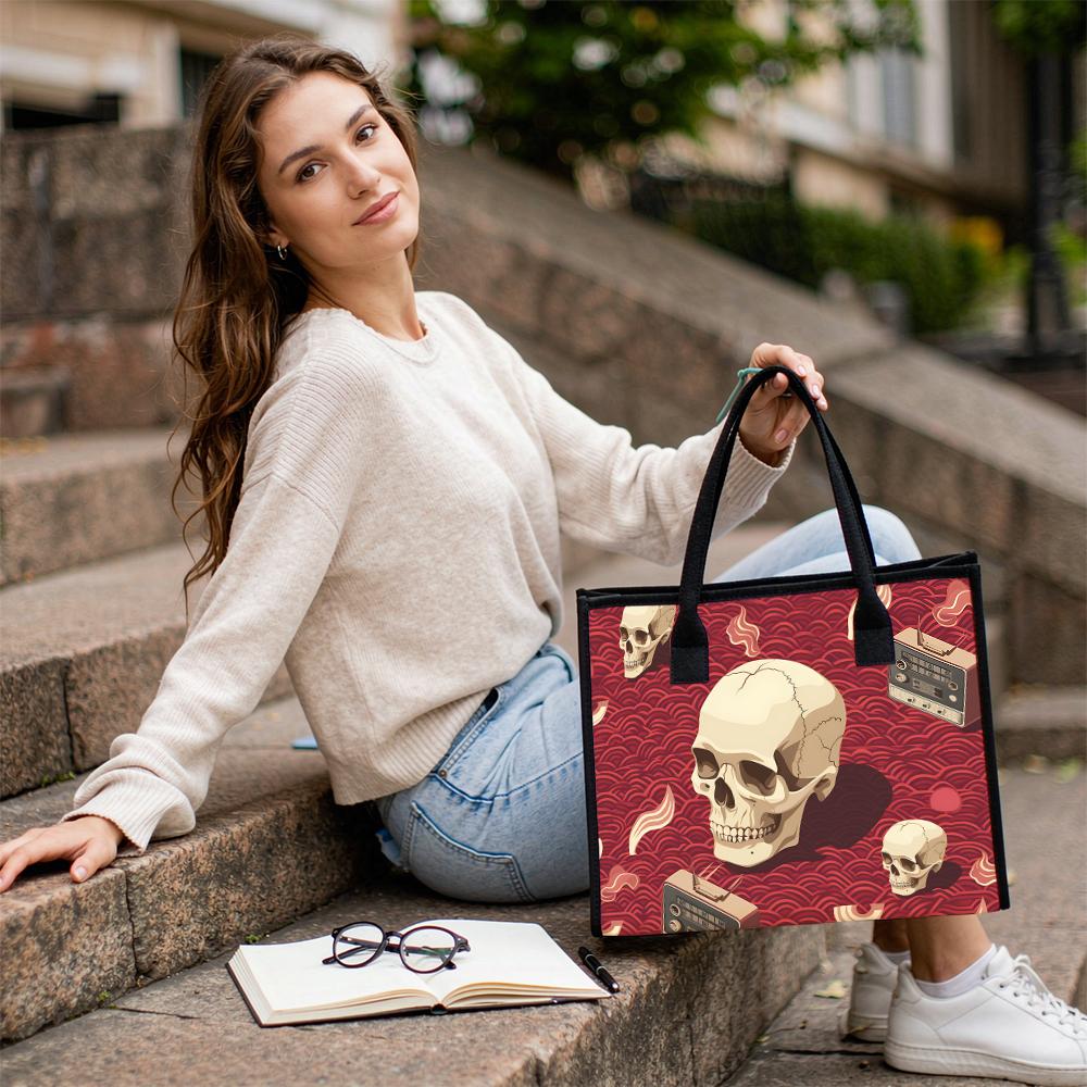 Gothic Skull Pattern Tote Bag Casual Vintage Daily Shopping Bag