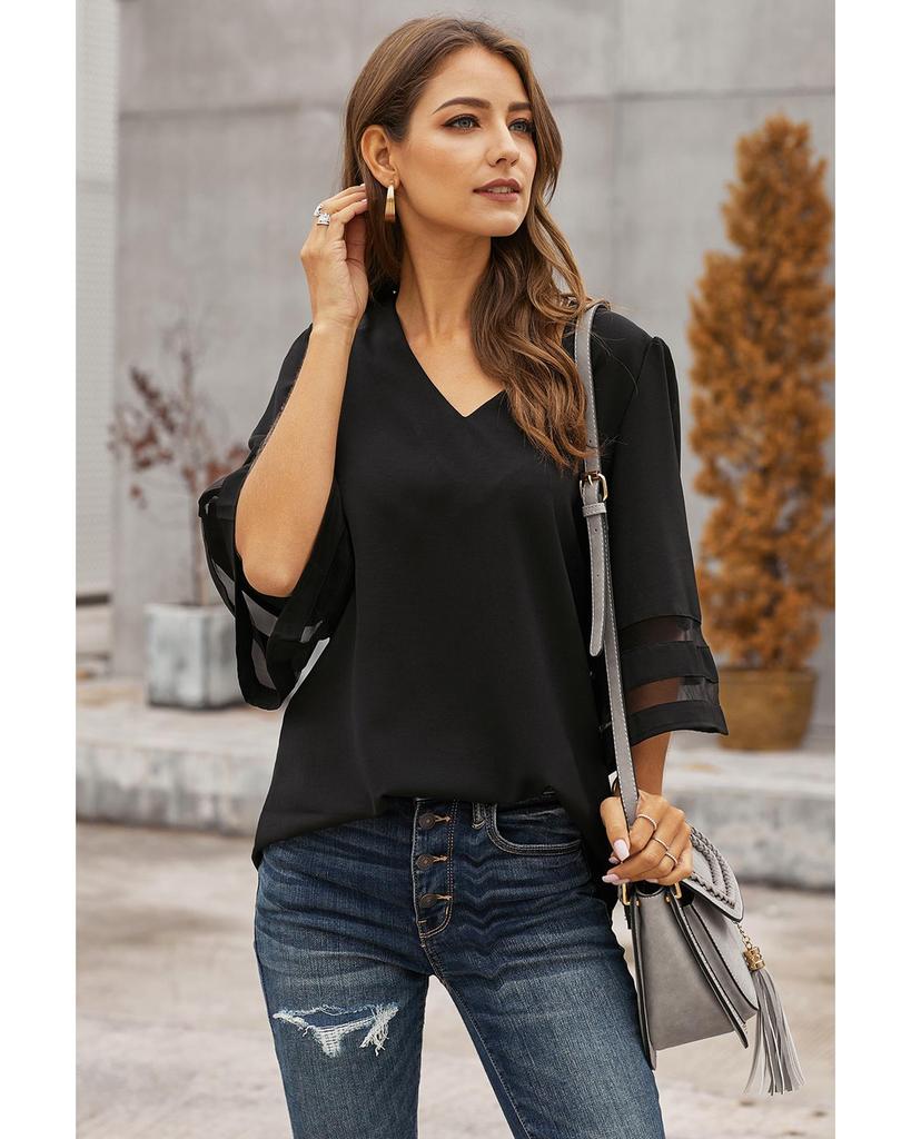 Azura Exchange Flare Sleeve V Neck Blouse