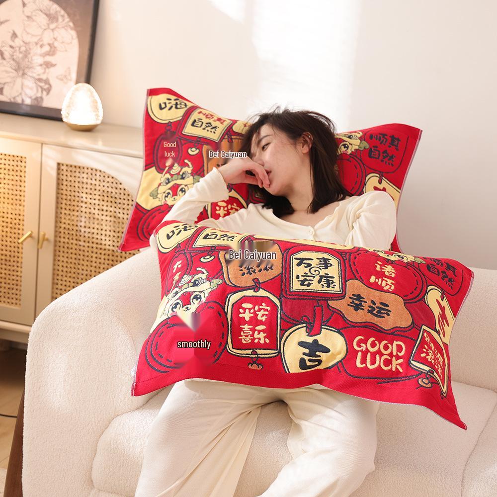 Par de Fronhas de Algodão Antiderrapantes - Design Festivo Vermelho, Absorventes de Suor, Anti-Queda, Frete Grátis