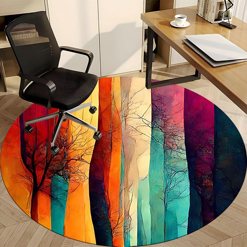 1pc Colorful Forest Office Round Area Rug, Indoor Mat Suitable ForOffice, Under Office Chairs Bedroom Living Room Home Decor, Room Decot054