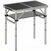 2ft Folding Camping Table, Picnic Table with Mesh Storage Layer, 4 Adjustable Heights and Carrying Handle, Black