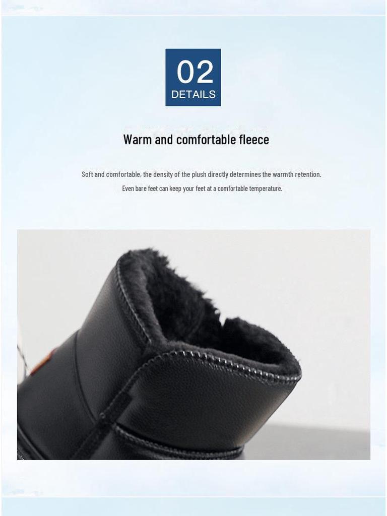 Men's Winter Leather Waterproof Non-Slip Fur Lined Snow Boots