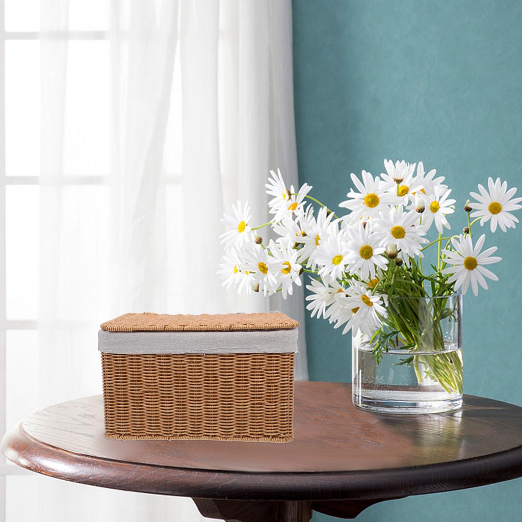 Grande Cesto Rettangolare in Vimini Contenitore Coperchio Maniglia Vestiti Libri Organizer Bucanderia Decorativo Cesto in Rattan Contenitore